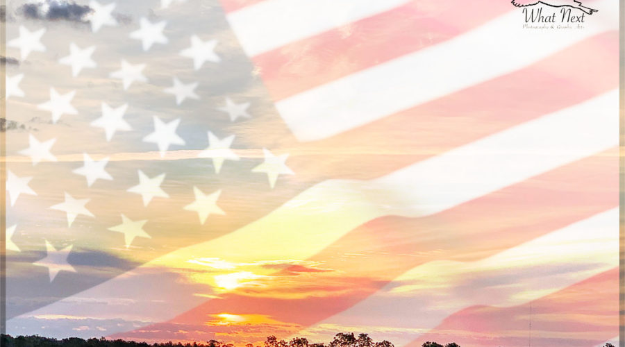This photographic composite celebrates Veterans Day with an American landscape superimposed over the American flag.