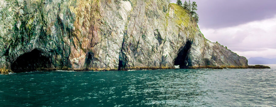 The rugged coastline of Alaska has many steep cliffs that are riddled with small and large caves.