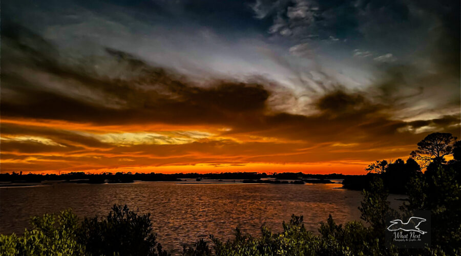Sunset on the Florida island of Cedar Key can be especially colorful with some storm clouds on the horizon.