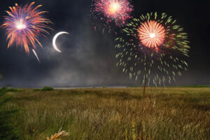 Fireworks displays go off at midnight to celebrate New Year’s Day.