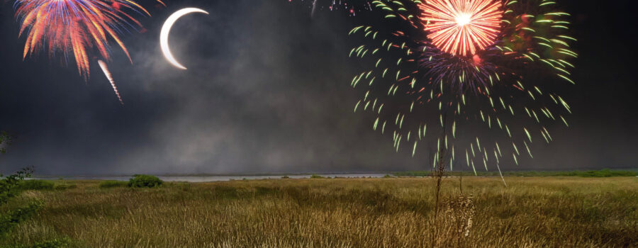 Fireworks displays go off at midnight to celebrate New Year’s Day.